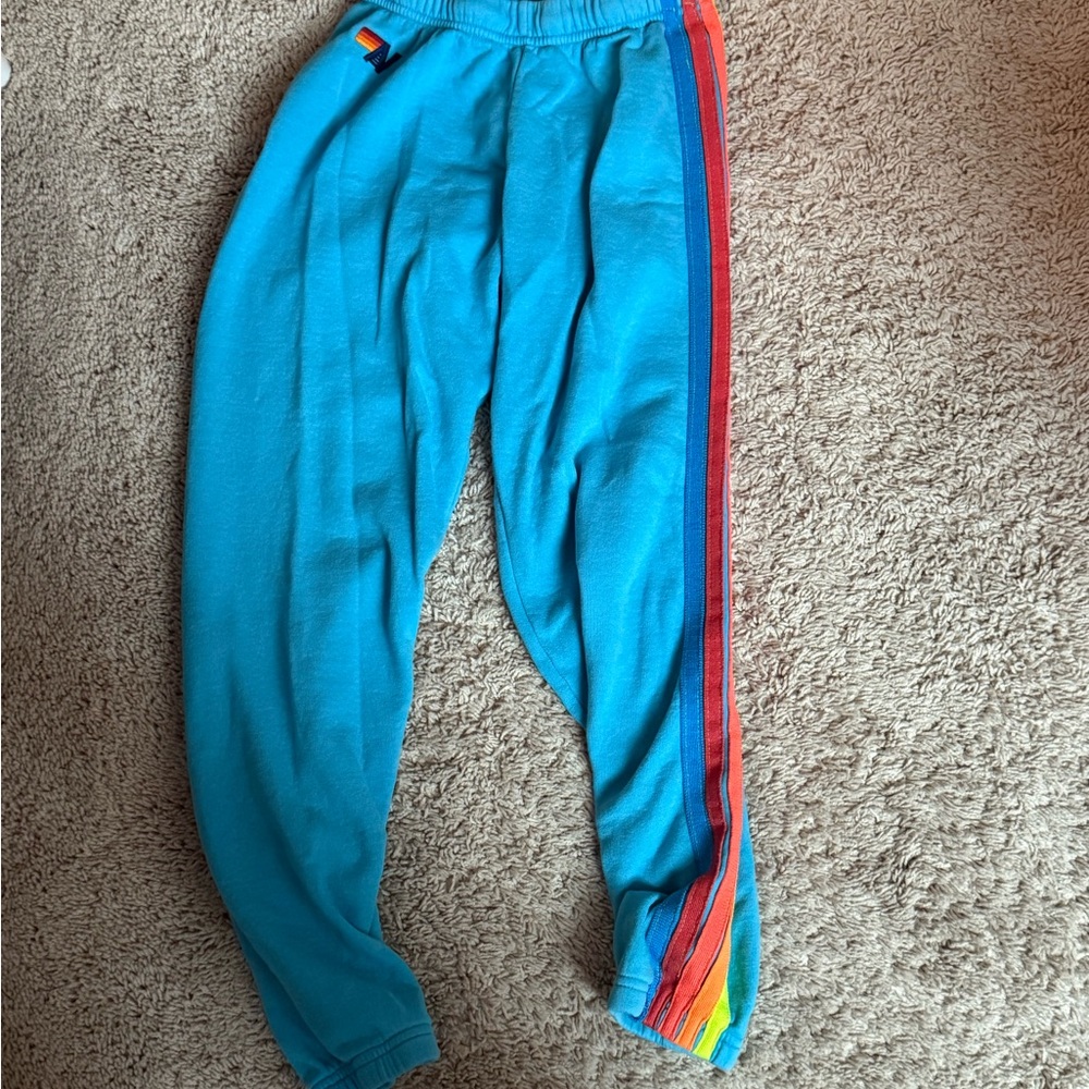 Avaitor Nation Blue Jogger Pants with Rainbow Stripe